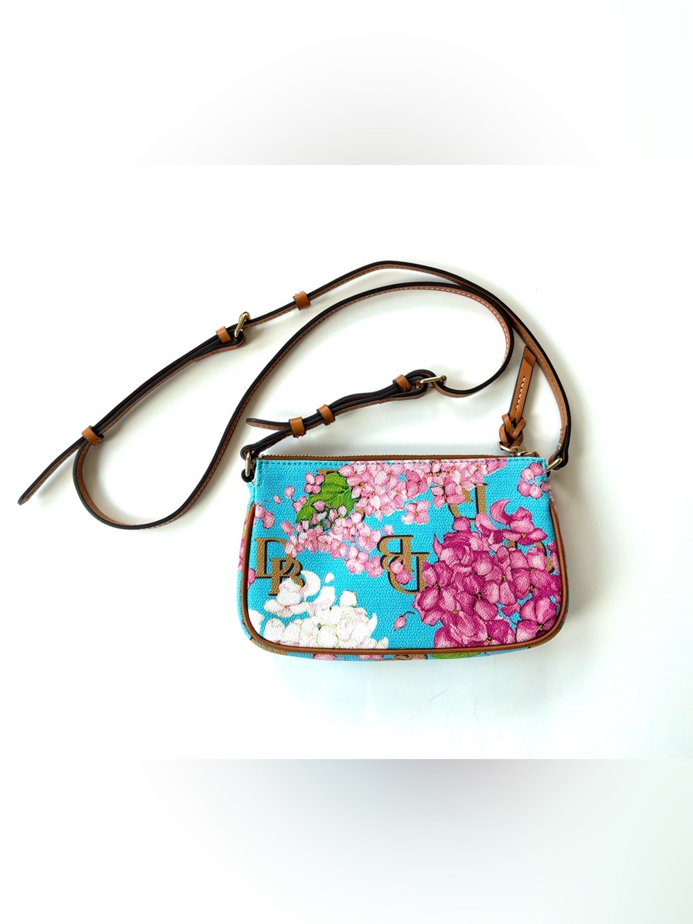 Dooney & Bourke Hydrangea Basketweave Crossbody Pouchette in Sky Blue. K0892215 - Picture 2 of 10